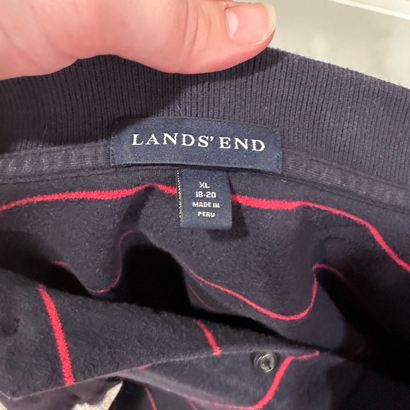 XL Red Striped Land’s End Navy Blue Long Sleeve Polo - Picture 4 of 4